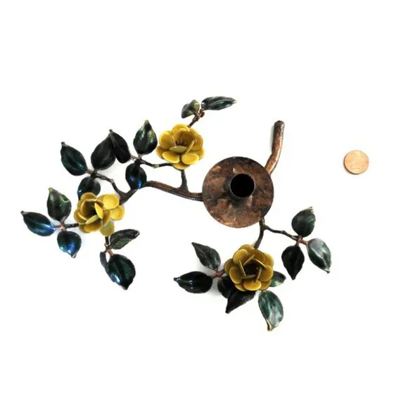 Bovano Enamel on Copper Candle Holder Yellow Flowers